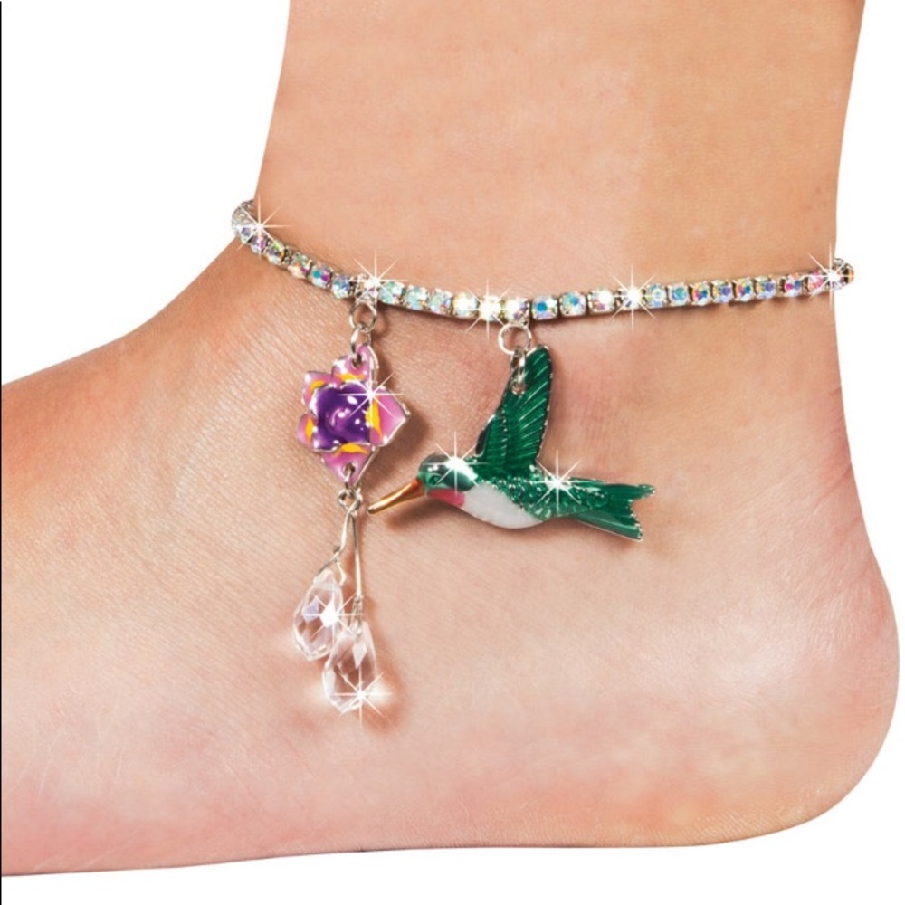 New in Box Hummingbird Rhinestone Charm Anklet